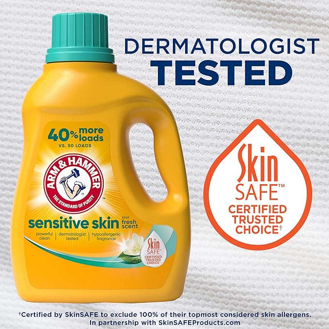 ARM & HAMMER Sensitive Skin Liquid Laundry Detergent, Fresh Scent, 105 fl oz, 105 Loads