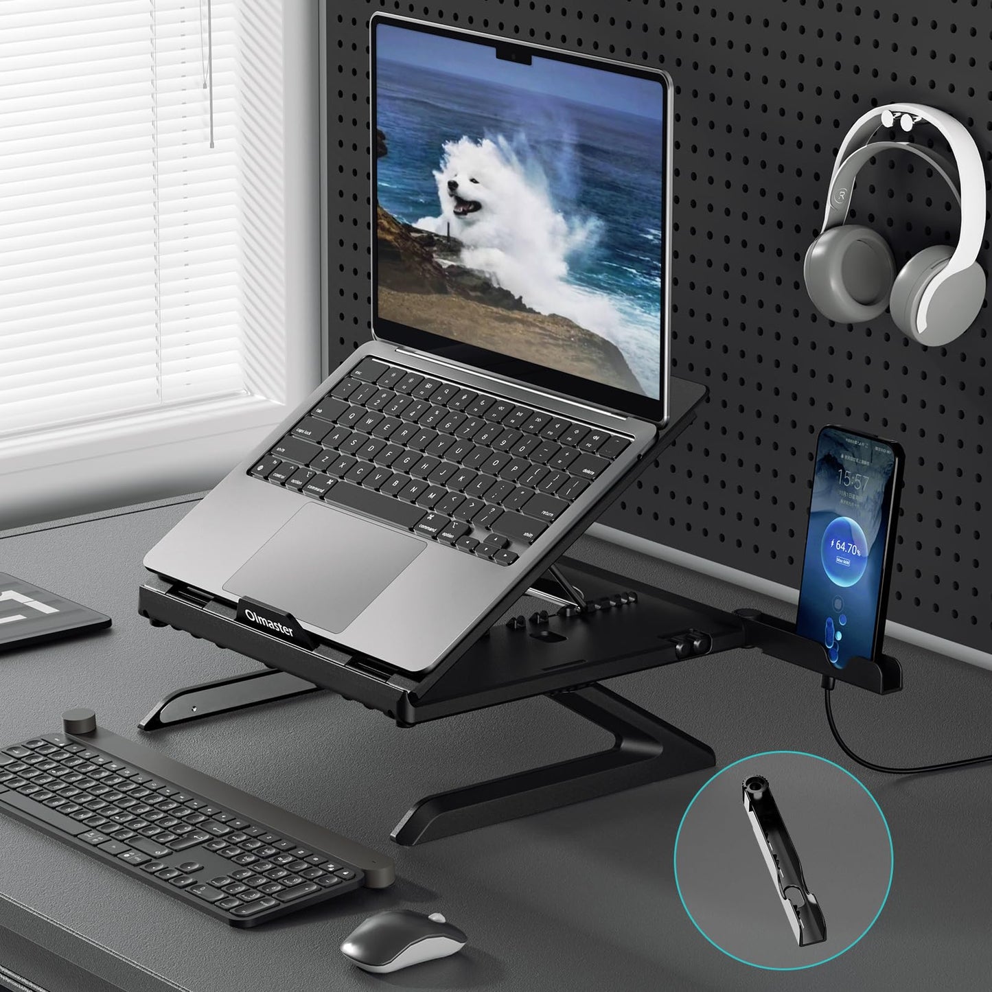 OImaster Laptop Stand for Desk, Muti-Angle Adjustable Portable Foldable with Heat-Vent, Ergonomic Laptop Stand Riser Compatible with MacBook, Air, Pro, Surface Laptop (9-15.6 inches) (Black)