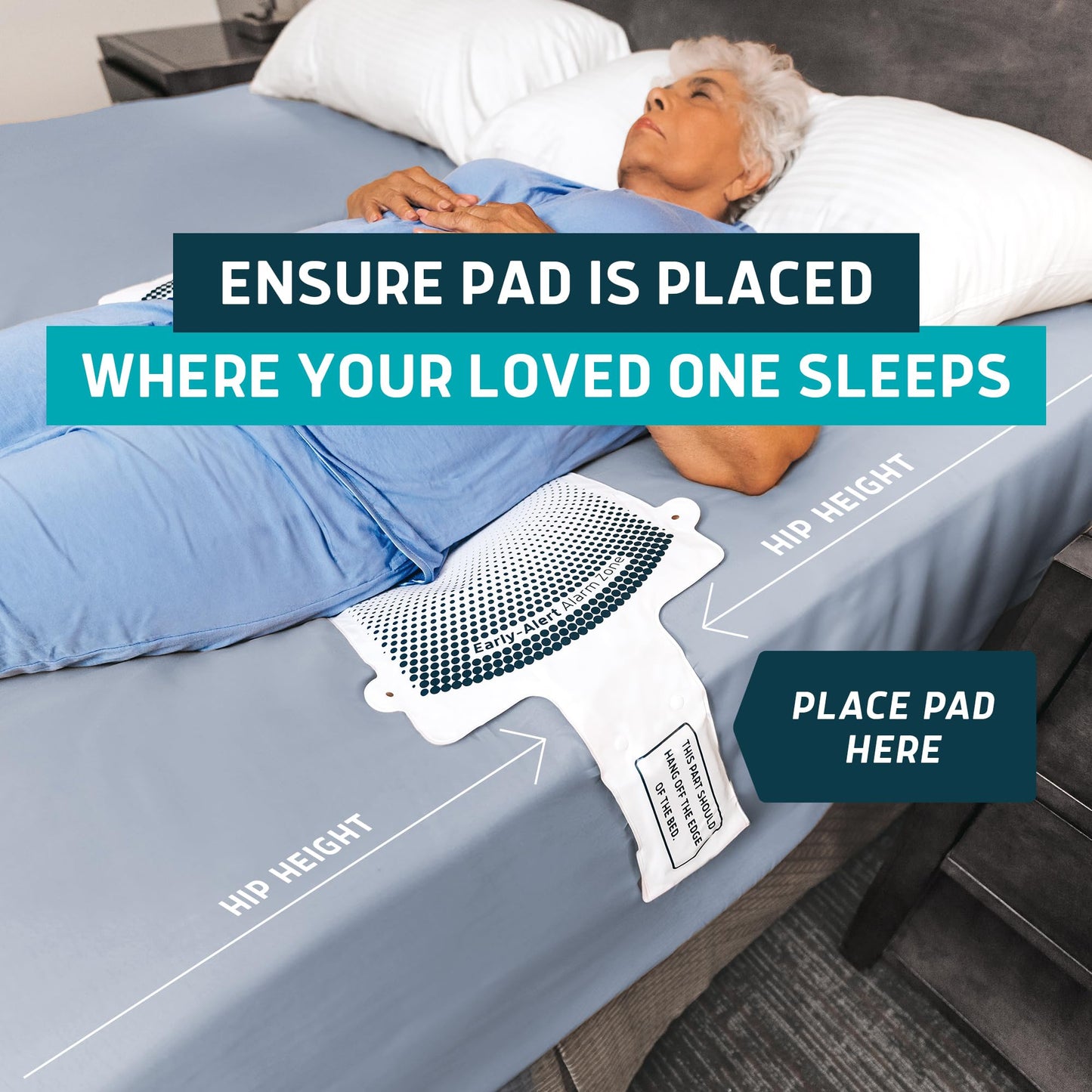 Lunderg Early Alert Bed Alarm for Elderly Adults - Wireless Sensor Pad & Pager - with Pre-Alert Smart Technology - Safety Bed Alarms and Fall Prevention for Elderly and Dementia Patients