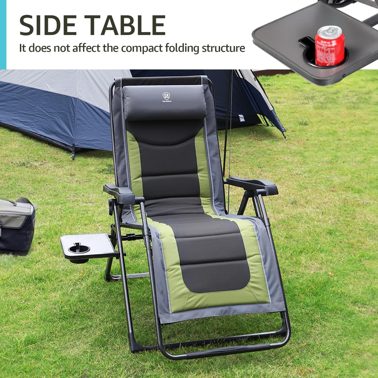 EVER ADVANCED Oversize XL Zero Gravity Recliner Padded Patio Lounger Chair with Adjustable Headrest Support 350lbs (Olive Green)