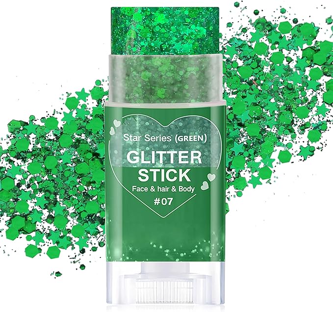 Green Body Glitter Stick,Waterproof Shimmer Elphaba Costume Accessories,St Patrick's Day Outfit for Women,Mardi Gras Hair Glitter Rave Singer Concert,Green Alien Face Glitter Paint