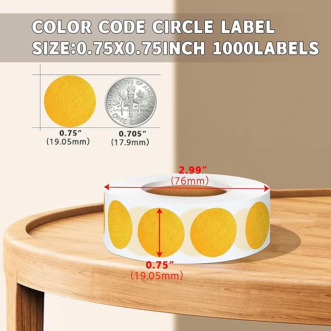 0.75 Inch Multi - Purpose Removable Labels,1000 PCS 3/4" Gold Dots for Classroom, Papers, Market, Price Tags, and Library Book Labels. Non - Printable Round Colored Stickers
