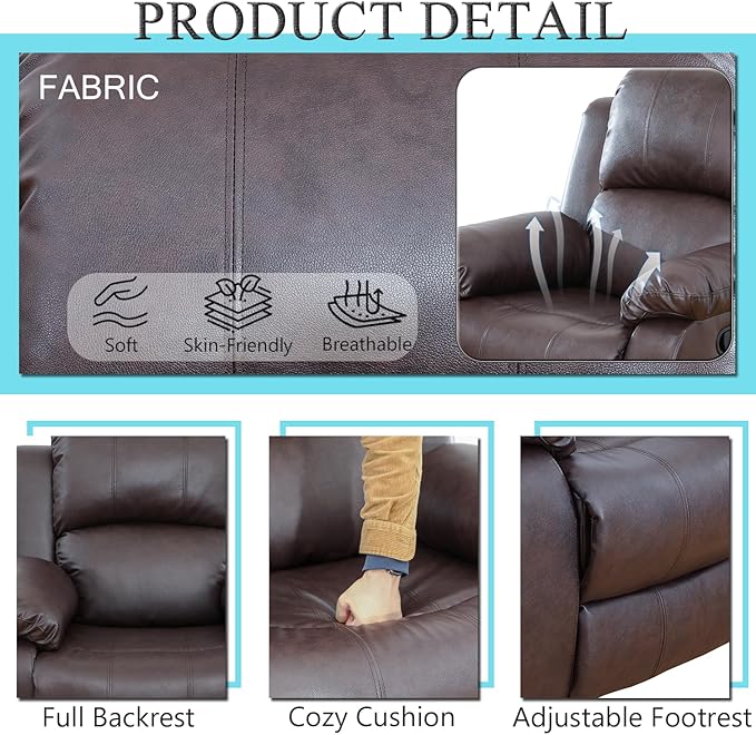 Caberryne Leather Recliner Sofa Set，Leather Reclining Couch for Living Room Furniture Sets，Brown Recliner Couch with 5 Recliners for Living Room/Office/Theater Seating(Sofa Set 3 Pieces)