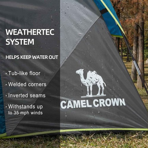 CAMEL CROWN Tents for Camping 4 Person Tent Waterproof Easy Setup Backpacking Tents with Floor Mats 3/4/5 Person Family Tent for Outdoor Hiking