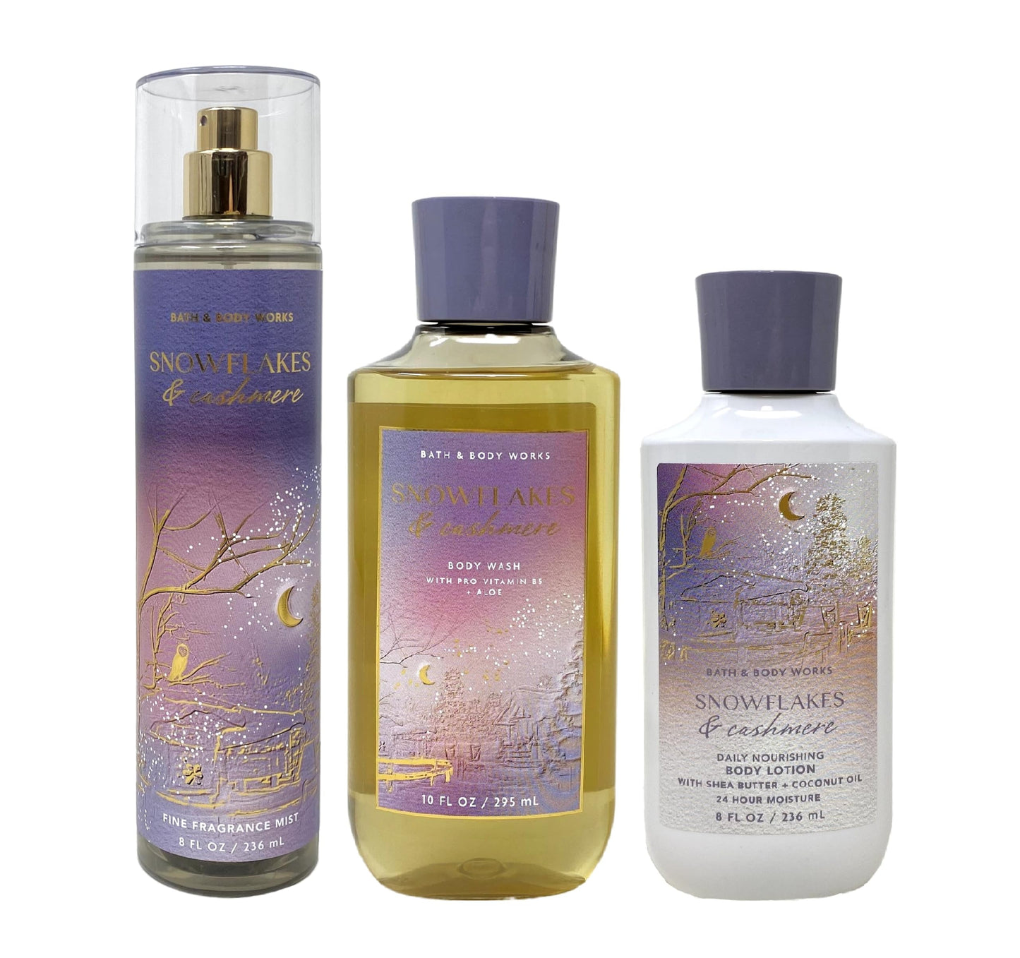 Bath & Body Works - Snowflakes & Cashmere - Daily Trio - Gift Set - Shower Gel, Fine Fragrance Mist and Body Lotion - (Packaging