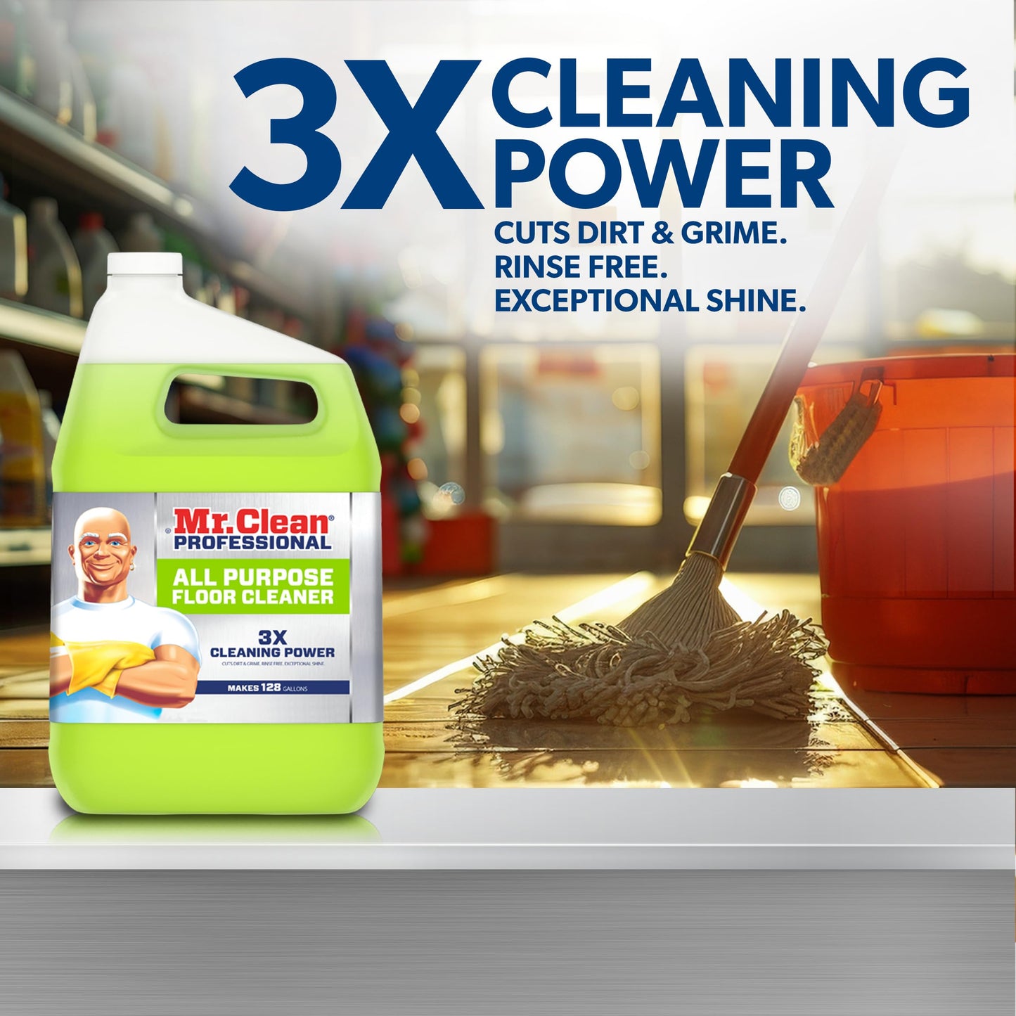 Mr. Clean Professional Bulk Liquid Concentrate Finished Floor Cleaner for Hardwood, Tile or Terrazo Floors, Commercial Use, 1 Gallon (Case of 3)