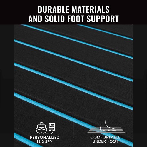 BOSSDECK Boat Flooring - EVA Foam Boat Decking - Self-Adhesive Boat Mat Faux Teak Marine Carpet for Boats RV Yacht Kayak 86.6"x21.7", Black with Blue Lines