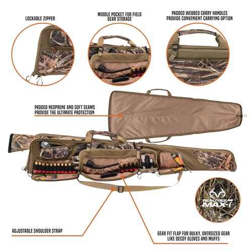 Allen Company Gear Fit Pursuit Waterfowl Shotgun Case - 52" Lockable Soft Gun Case with Adjustable Panel - Neoprene Pockets with Oversized Storage for Hunting Gearl - Realtree Max-7 Camo