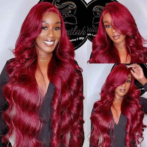 QZOQZO 99j Burgundy Lace Front Wigs Human Hair 13x6 Body Wave Lace Front Wigs Human Hair Pre Plucked Glueless Red Wig Wine Red Wig for Women Reddish Brown 180% Density 26Inch