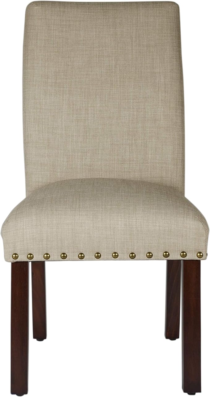 Homepop Home Decor | Classic Upholstered Parsons Dining Chairs | Set of 2 Accent Dining Chairs with Nailhead Trim, Natural Linen
