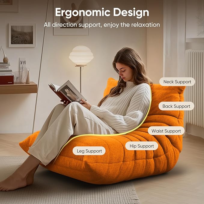 Bean Bag Chair for Adults, Fireside Togo Chair, BeanBag Chairs for Teens with High-Resilience Memory Foam, Non-Slip Base Compression Floor Lounge Sofa for Living Room, Bedroom