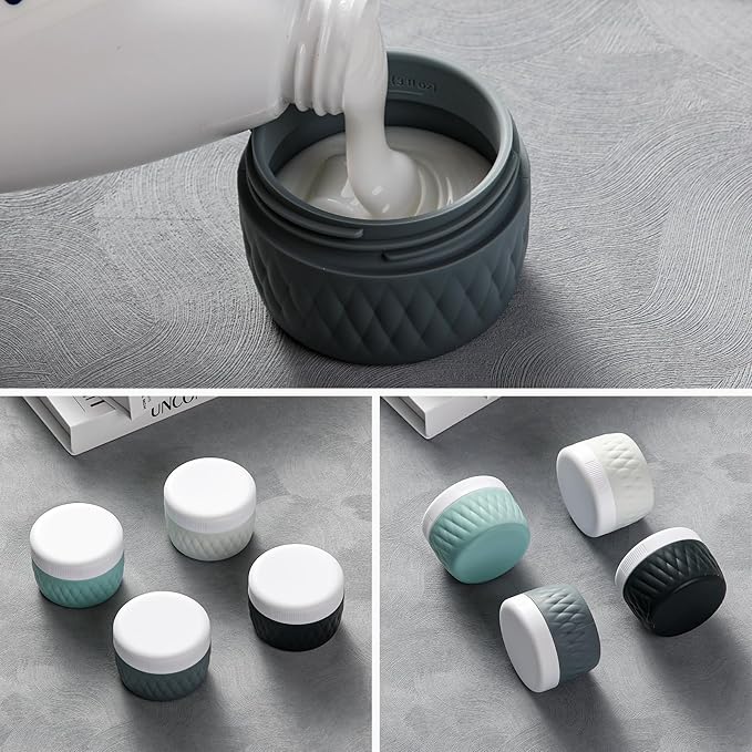 Travel Containers for Toiletries, Silicone Cream Jars BPA-Free, TSA Approved 3oz Travel Size Containers, Leak-proof Silicone Jars with Lid for Cosmetic Face Hand Body Cream (4 Pack)