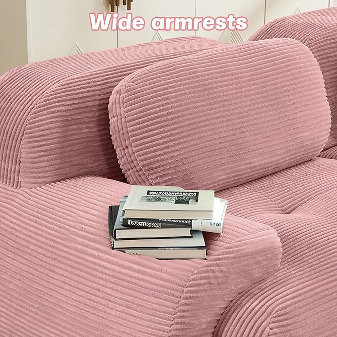 SoarFlash 81" Loveseat Sofa, Comfy Deep Seat, No Assembly, Sofa in a Box, Modern Small Couch with Plush Corduroy Fabric for Living Room, Bedroom, Apartment, Home Office, Pink