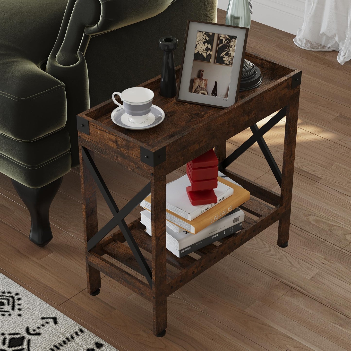 ZEXVIDA Narrow Side Table, End Table,Sofa Side Table, End Table Nightstand for Bedroom, Living Room, Small Spaces (Rustic Brown)
