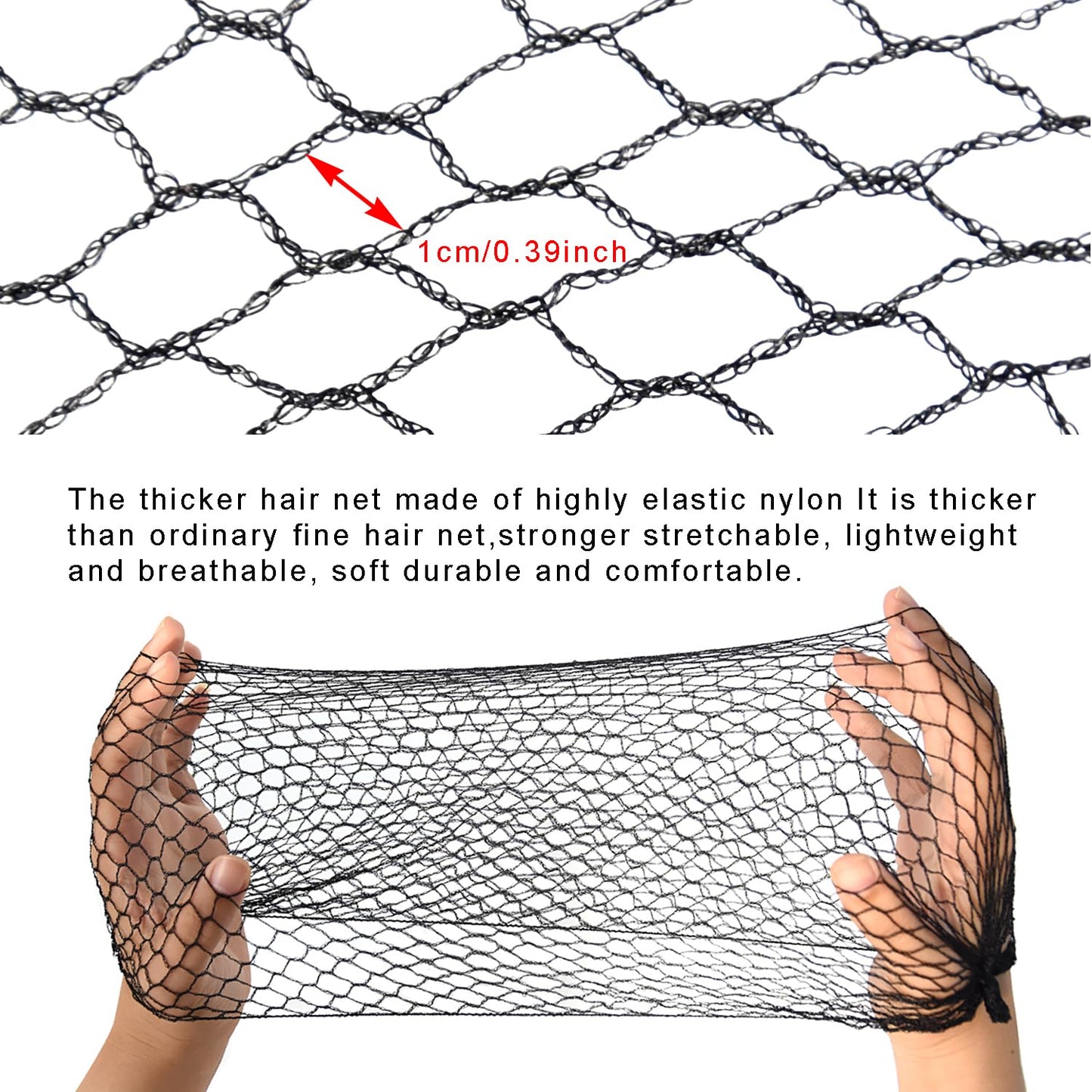 12 Pcs Thicker Hair Net Black Invisible Elastic Edge Mesh Wig Net Reusable Hair Net for Women Hair Bun Food Service Ballet (20 I