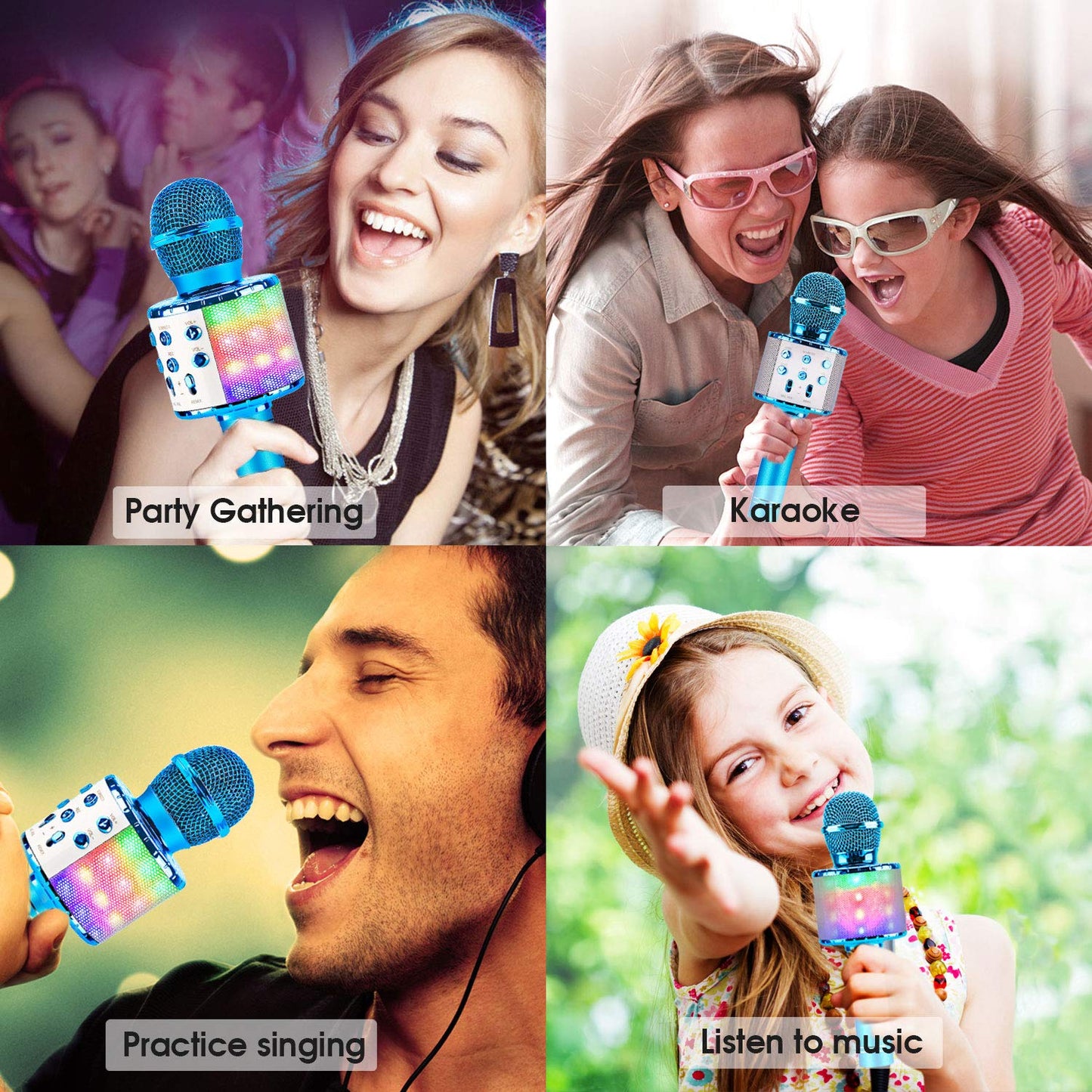 Bluefire 4 In 1 Karaoke Wireless Microphone With Led Lights, Portable Microphone For Kids, Great Toys For Kids, Girls, Boys And