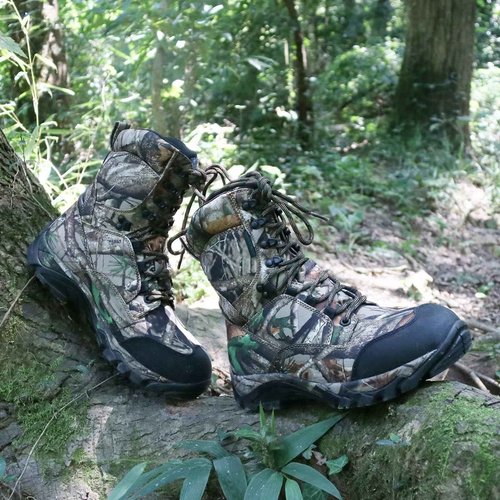 R RUNFUN Men's Waterproof Hunting Boots 8 Inch Lightweight Camo Insulated Tactical Work Boot, 400g Thinsulate(RF2301-8CG, Size 13)