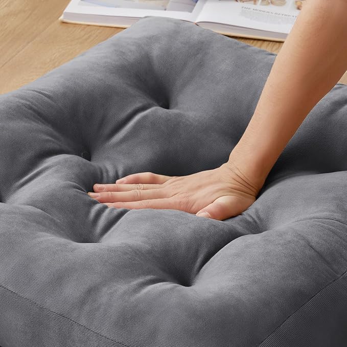 SM-XLHN Meditation Floor Pillow Set of 6, Square Large Pillows Seating for Adults, Meditation Cushion Pillow,Tufted Corduroy Cushion for Tatami Living Room or Yoga, Dark Gray, 22x22 Inch