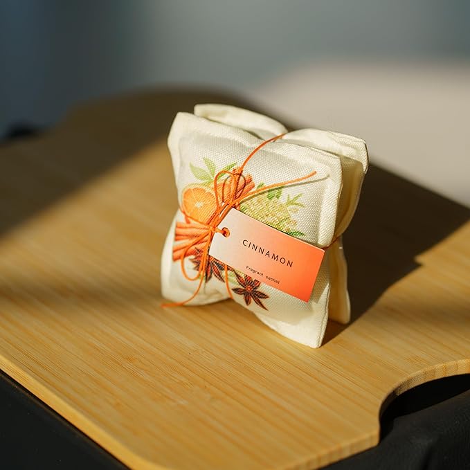 AUCUDA Christmas 4pcs Cinnamon Scented Sachet Bags for Drawers and Closets Decorations, Potpourri Packets for Women clothes storage, Winter Holiday Fragrance Pillow for Bedroom Indoor, Air Fresheners.