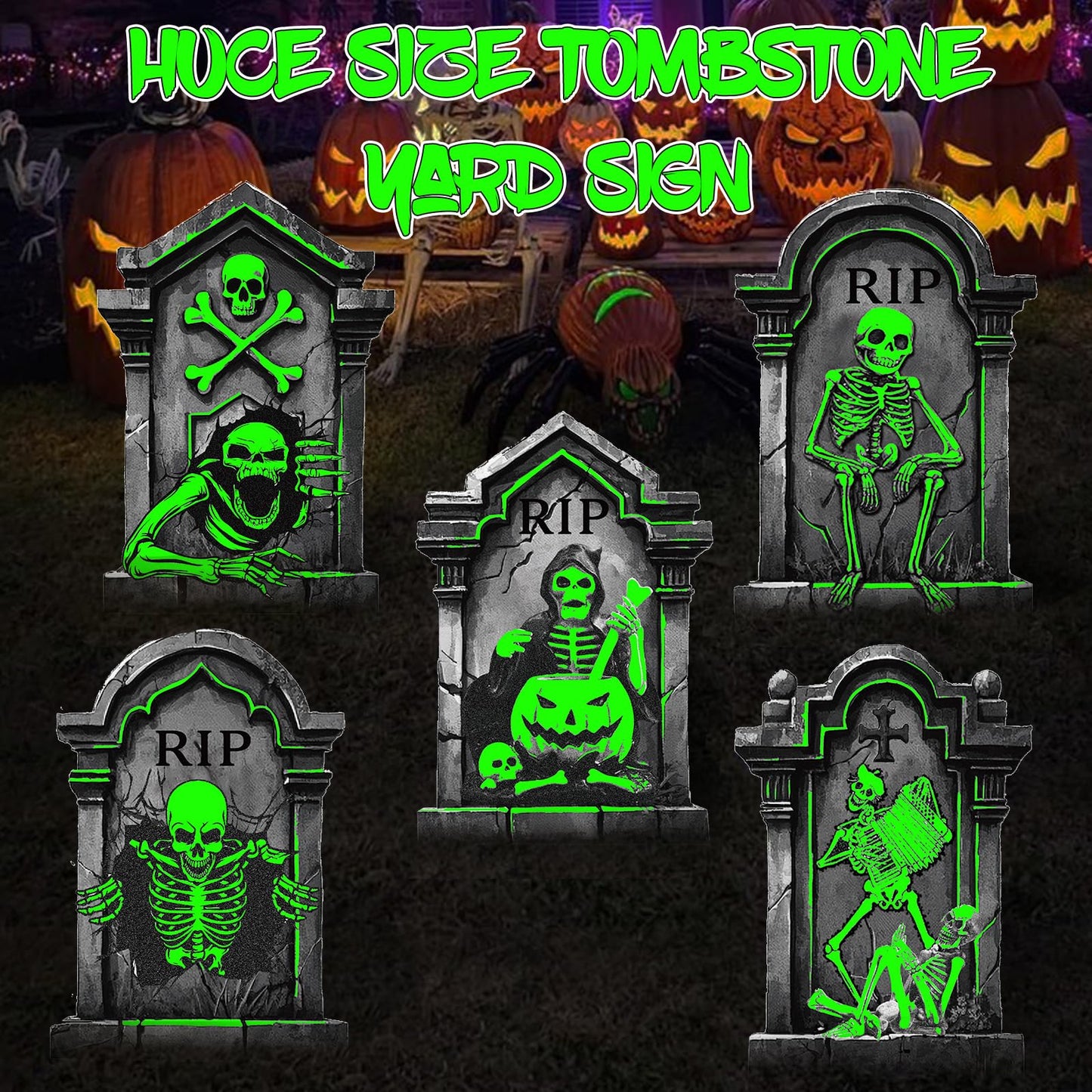 Halloween Foam RIP Graveyard Tombstones (5 Pack), Halloween Decorations Outdoor Tombstone Yard Sign with Stakes for Cemetery Yard Lawn Party Decor