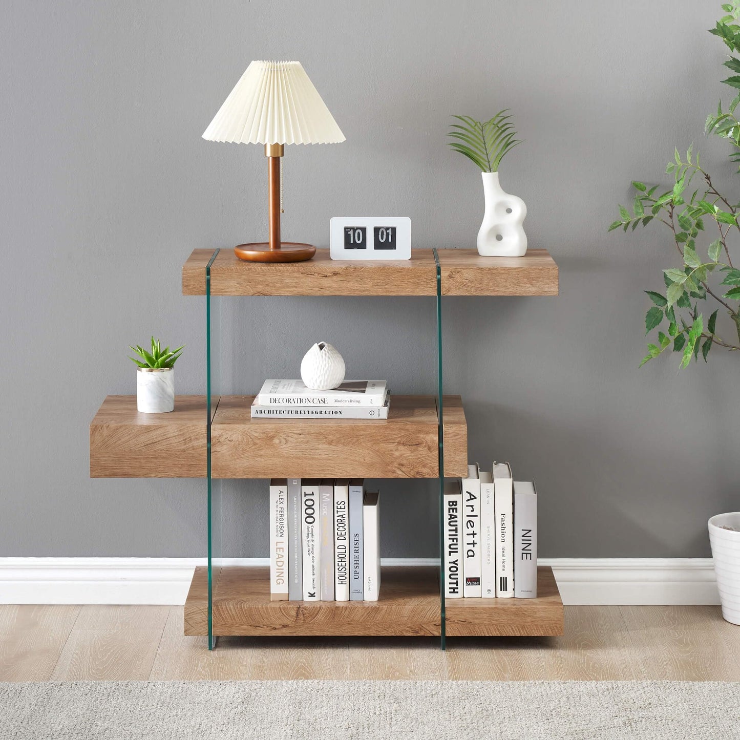 ivinta Glass Console Table with Storage Shelves, 3-Tier Modern Narrow Entryway Table with Hidden Drawer for Living Room Hallway or Entrance, 5104 (Brown, 39")