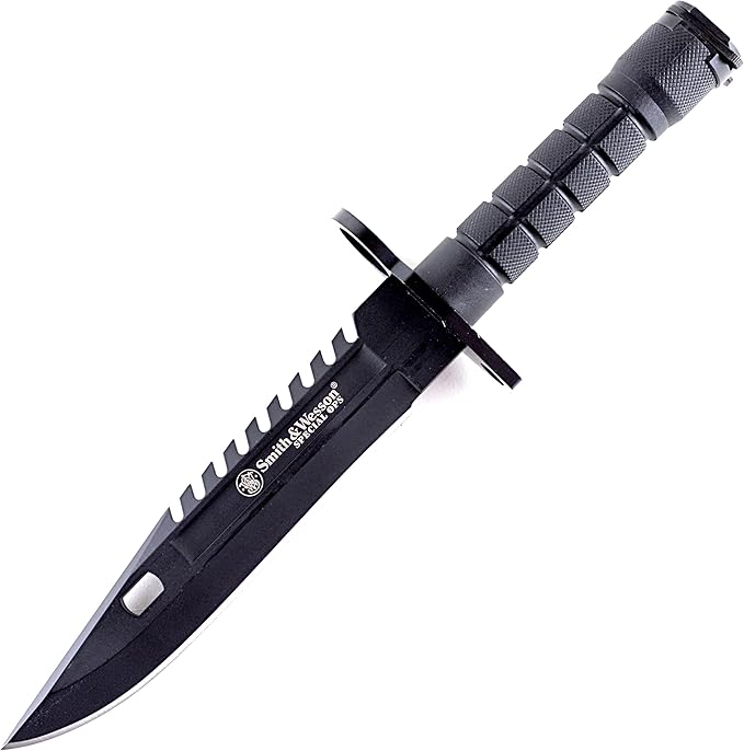 Smith & Wesson SW3B 12.8in S.S. Fixed Blade Knife with 7.8in Bowie Blade with Notched Spine and Nylon Fiber Handle for Out...