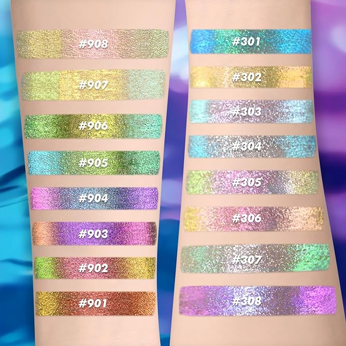 Chameleon Glitter Liquid Eyeliner, Highly Pigmented Intense Color Shifting, Waterproof Eyeliner Metallic Multi-Reflective Finish, Longwearing, Smudge-proof, Ultra-Fine Tip, PINK GOLD GREEN 902