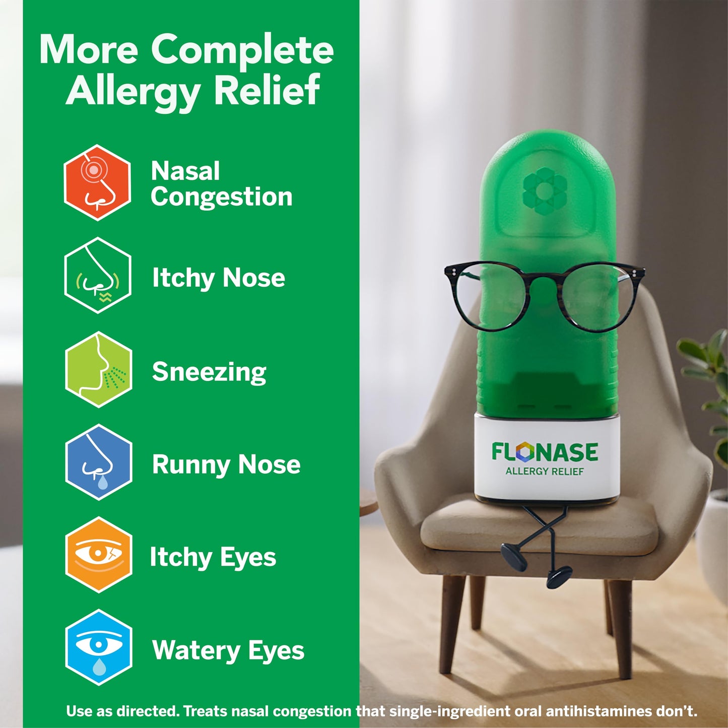 Flonase Sensimist Allergy Relief Nasal Spray - Non-Drowsy 24HR Long Lasting Allergy Relief with Fine, Scent-Free Mist - 120 Sprays Plus Bonus Pack of Tissues