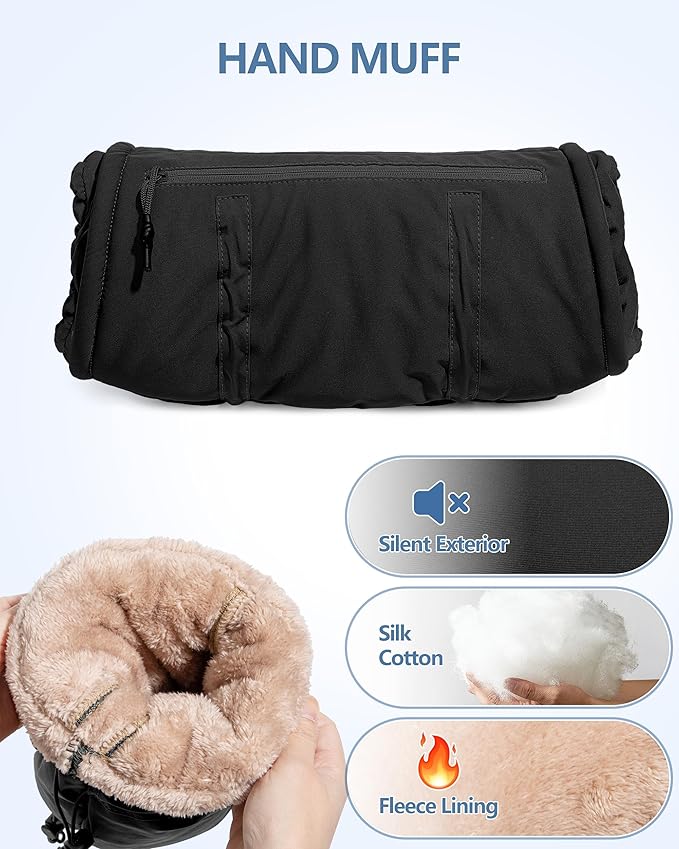 Hand Warmer Pouch with Silent Material, Drawstring Tighteners and Adjustable Strap, Hand Muff for Hunting, Golf, Football Winter Outdoor Activities