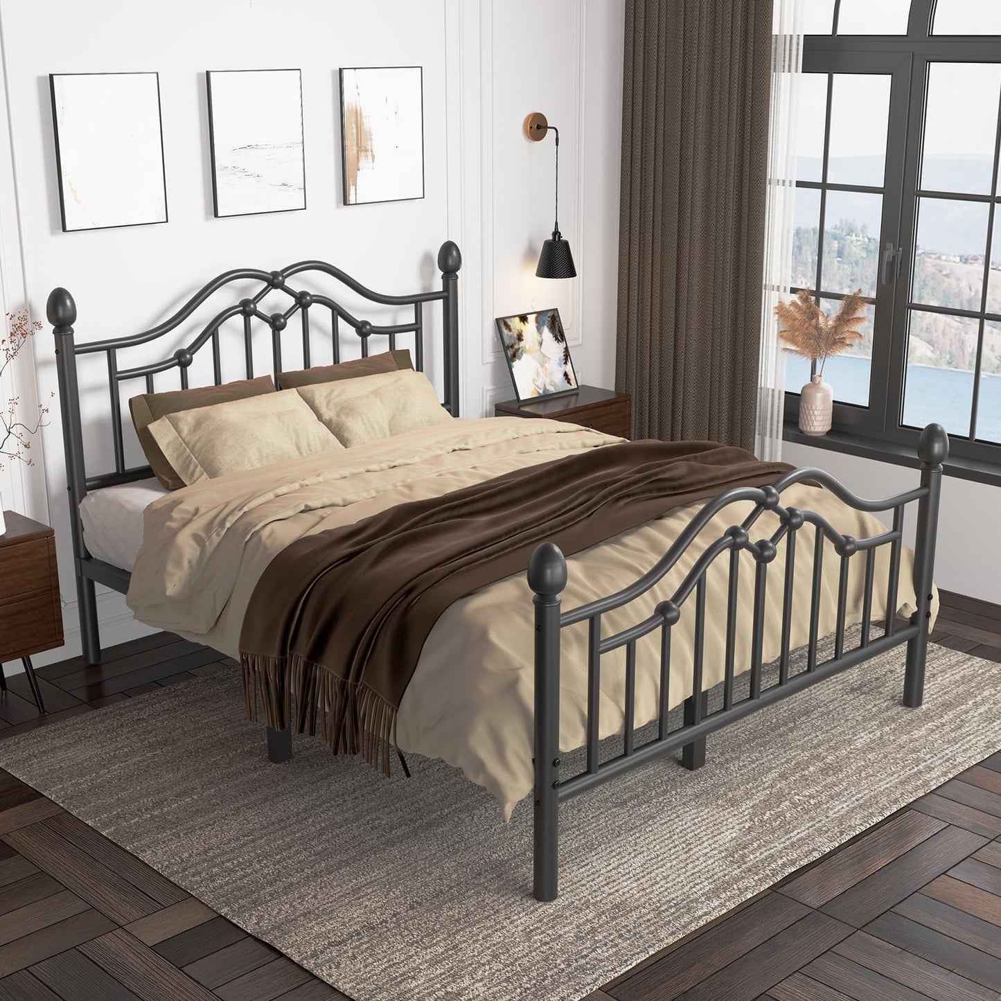 LoVinson Full Bed Frame with Headboard and Footboard, Modern Metal Platform Bed Frame Support Up to 1000LBS, Under Bed Storage, No Box Spring Needed, Easy Assembly, Black