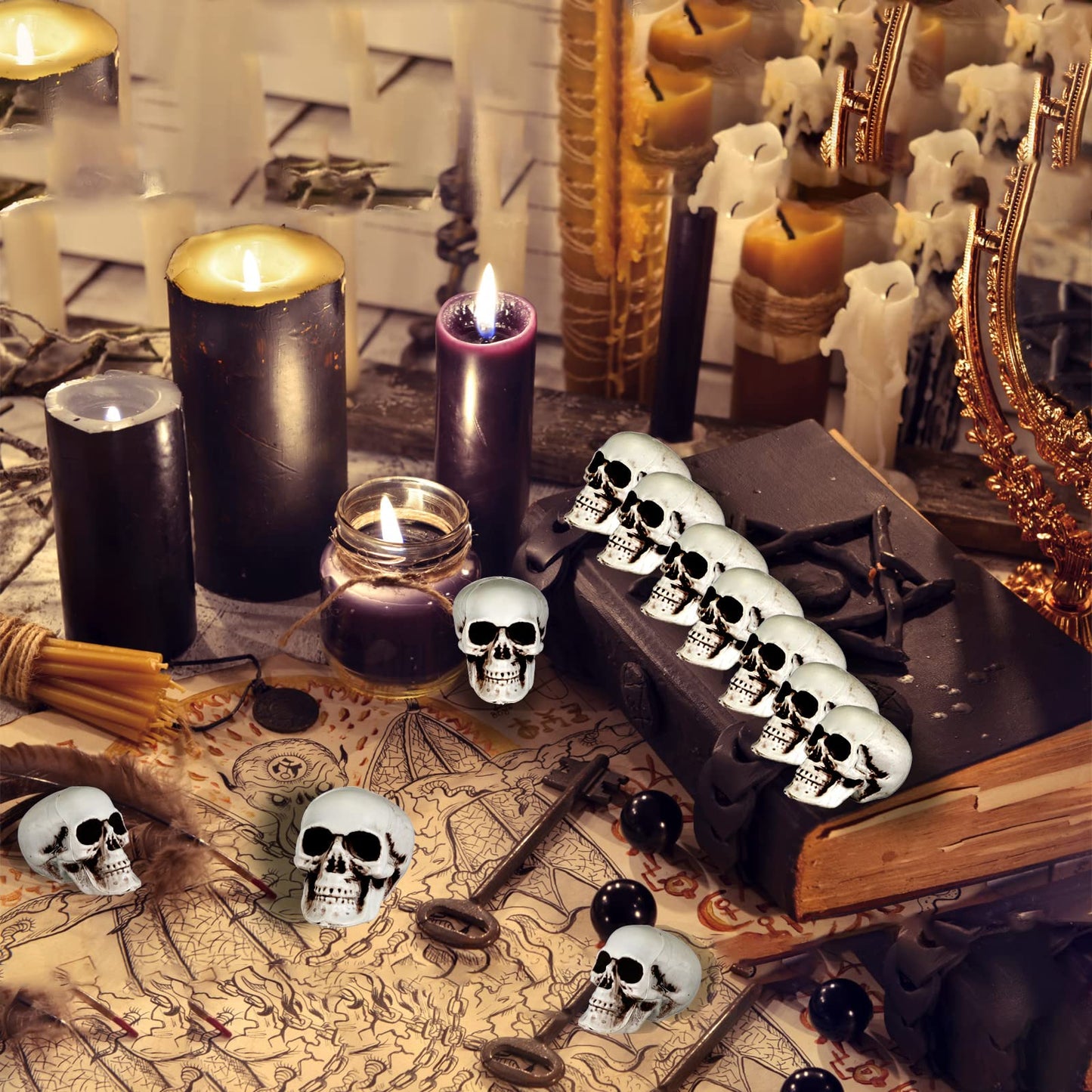 Hanaiette 10 Mini Halloween Skull Heads - Skull Decor for Party, Table Decor, Home Gift