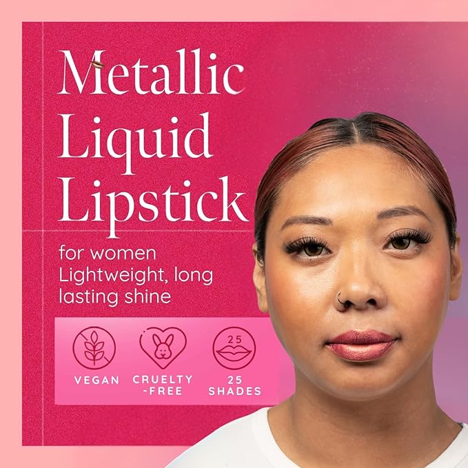 Aromi Metallic Liquid Lipstick | Rosy Peach Lip Color with Shimmery Finish, Long-lasting, Waterproof (Pumpkin Spice)