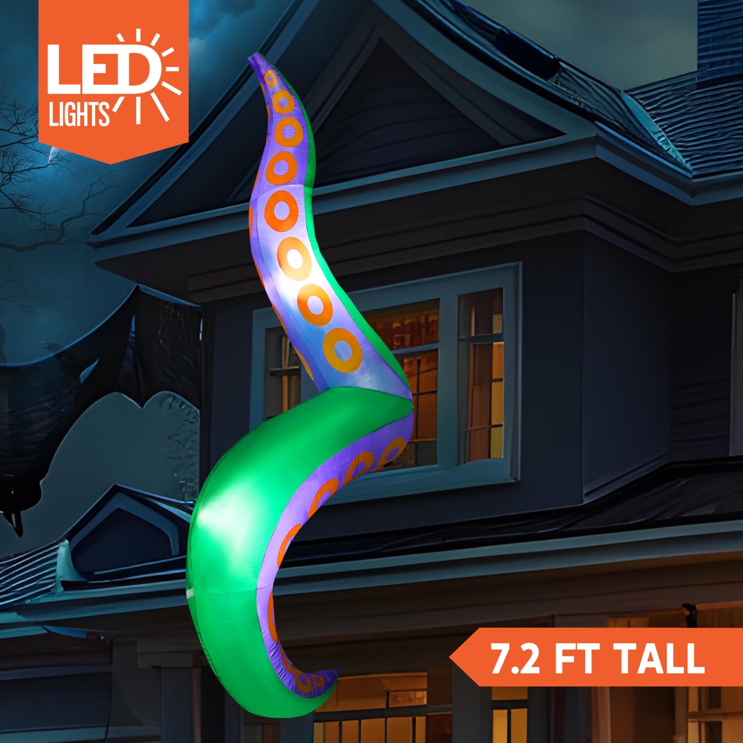Joiedomi 7.2 FT Halloween Inflatables Octopus Tentacle Outdoor Decorations, Octopus Tentacle with Build-in LEDs Window Decoration Halloween Inflatables with Light Blow Up for Yard Party Decors Outside