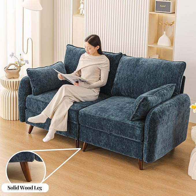 73'' Loveseat Sofa with Seats Storage, Modular Sectional Couch with Movable Ottoman,Oversized Comfy Couch, 7.8'' Thick Cushion,24.5'' Deep Seat,Large Couches for Living Room,Bedroom,Velet,Blue
