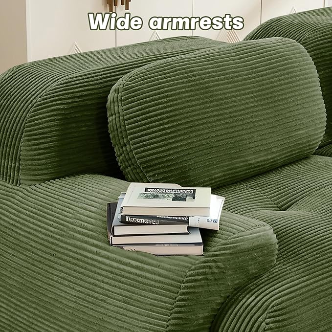 SoarFlash 81" Loveseat Sofa, Comfy Deep Seat, No Assembly, Sofa in a Box, Modern Small Couch with Plush Corduroy Fabric for Living Room, Bedroom, Apartment, Home Office, Green