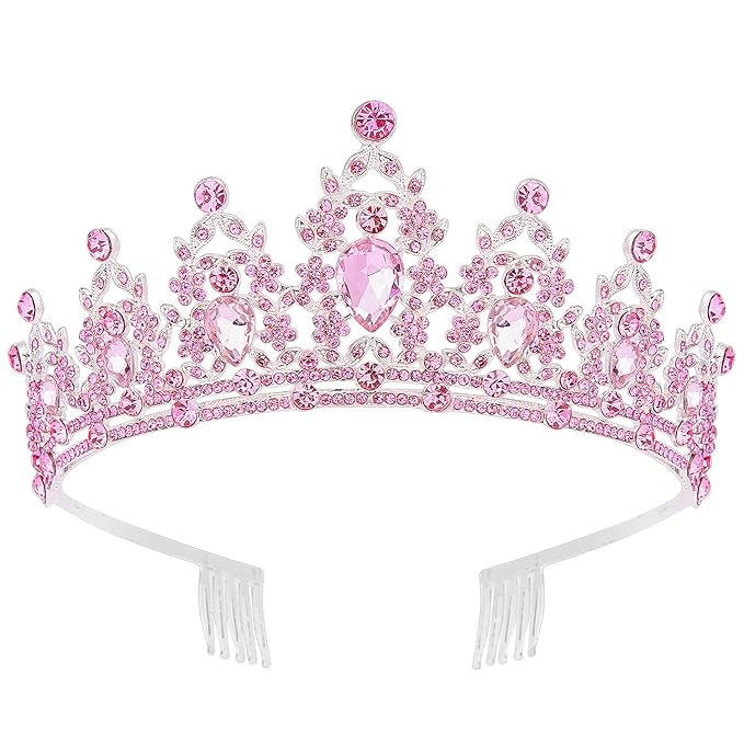 Didder Pink Crystal Tiaras for Women, Princess Crown with Comb Wedding Tiaras and Crowns for Women Tiaras for Girls Birthd...