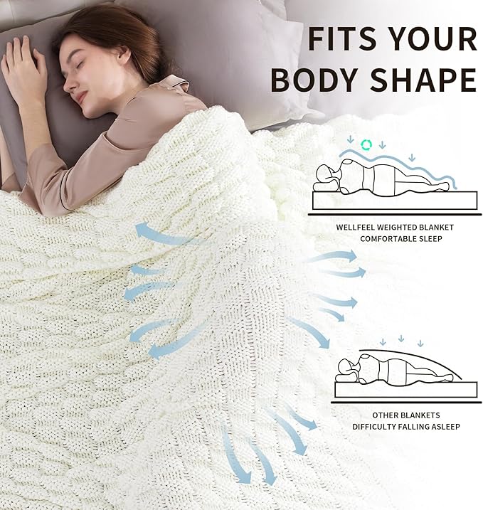 Knitted Weighted Blanket for Adult, No Beads Heavy Blanket 60” x 80'' 20lbs, Breathable Chunky Knit Blanket, Cooling Weighted Blanket for Hot Sleepers, Christmas Home Decor (Ivory White)