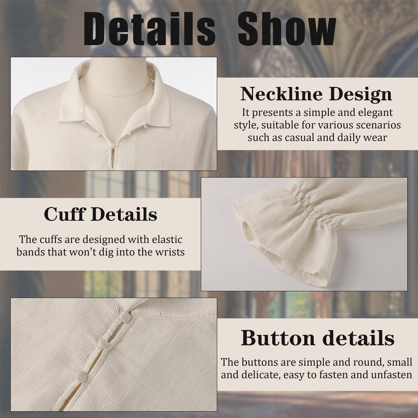 SightYoung Men Renaissance Shirt,Pirate Shirt Men,Victorian Ruffled Vampire Poet Shirts Gothic Medieval Costume,Beige,L