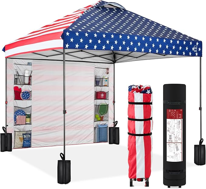 Best Choice Products 10x10ft Easy Pop Up Canopy w/Side Wall, 10 Pockets, Portable Carrying Case, 1-Button Setup, 4 Weight ...