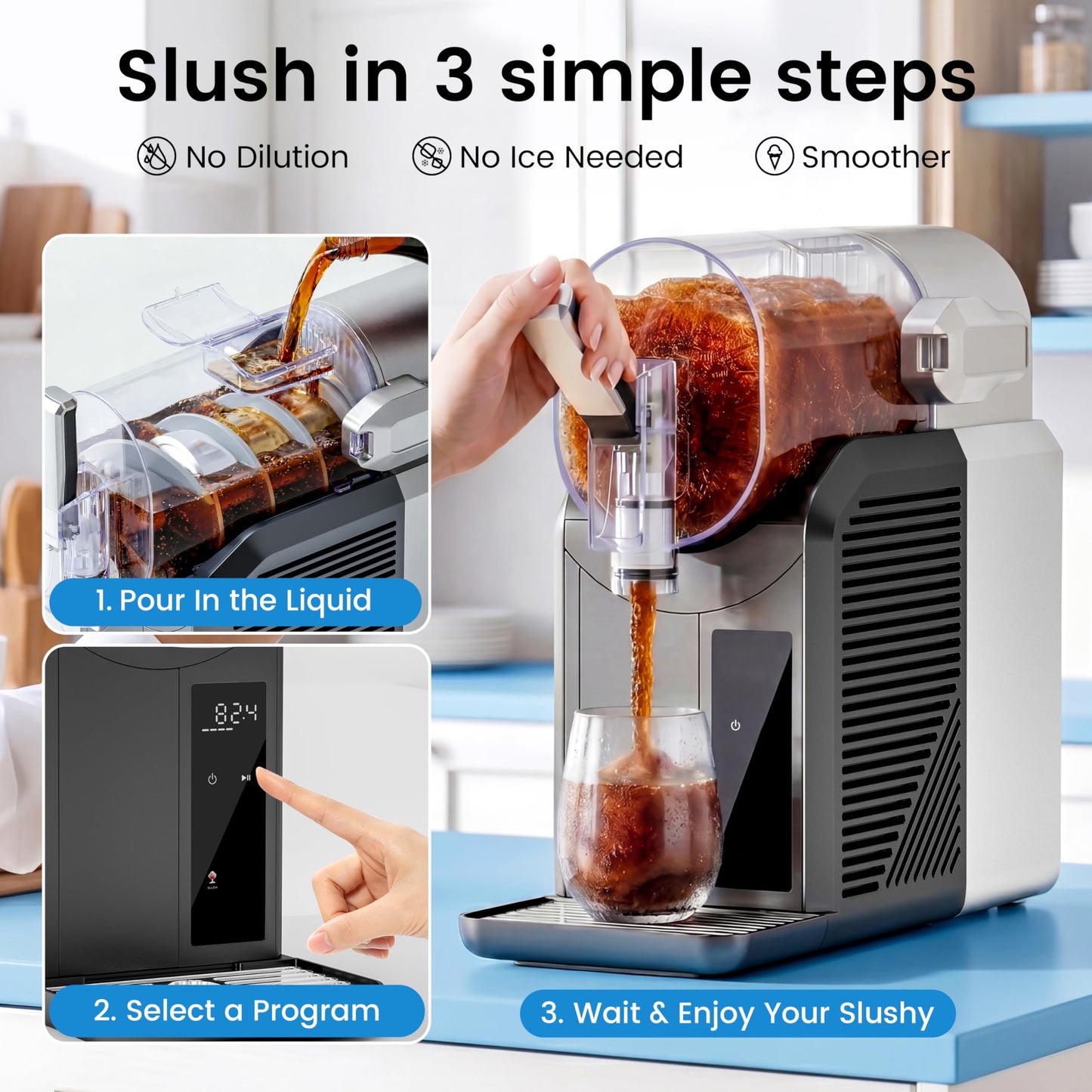 ZABINS Slushie Machine, 2L/68oz Frozen Drink Maker & Margarita Machine with 6 Presets and LED Display, No Ice Needed Slushy Machine for Home & Party