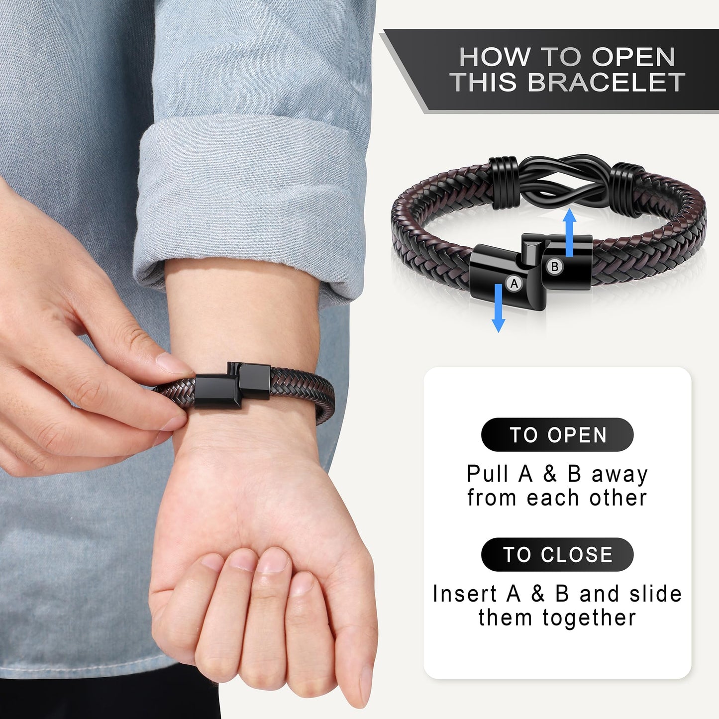 JoycuFF Step Dad Gifts for Birthday from Daugter Son, Gifts for Step Father Ideas Unique Father's Day Christmas Jewelry for Step Dad Knot Bracelet for Men Thanksgiving Anniversary Present for Him