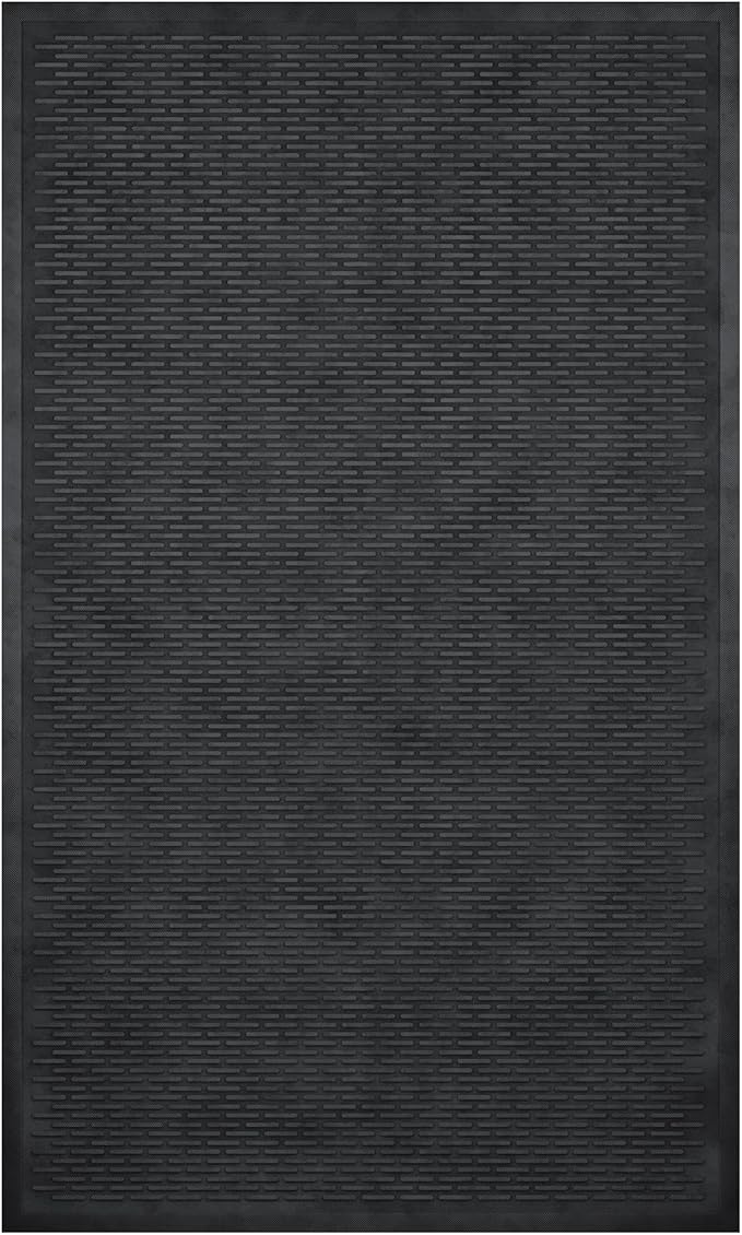 Sweet Home Stores Indoor/Outdoor Rug Ribbed Waterproof Design Multi-Purpose Rubber Mat, Perfect for Kitchens, Entryways, Living Rooms, Office, 3' x 5', Black