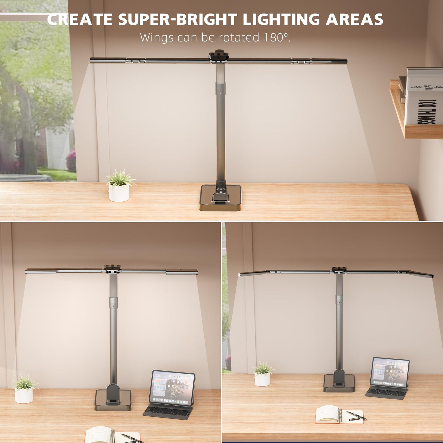sandiea LED Desk Lamp for Home Office - 24W Bright Double Head Desk Light with Clamp Eye Caring Architect Task Light 25 Lighting Modes Adjustable Flexible Gooseneck Lamp (All Black)