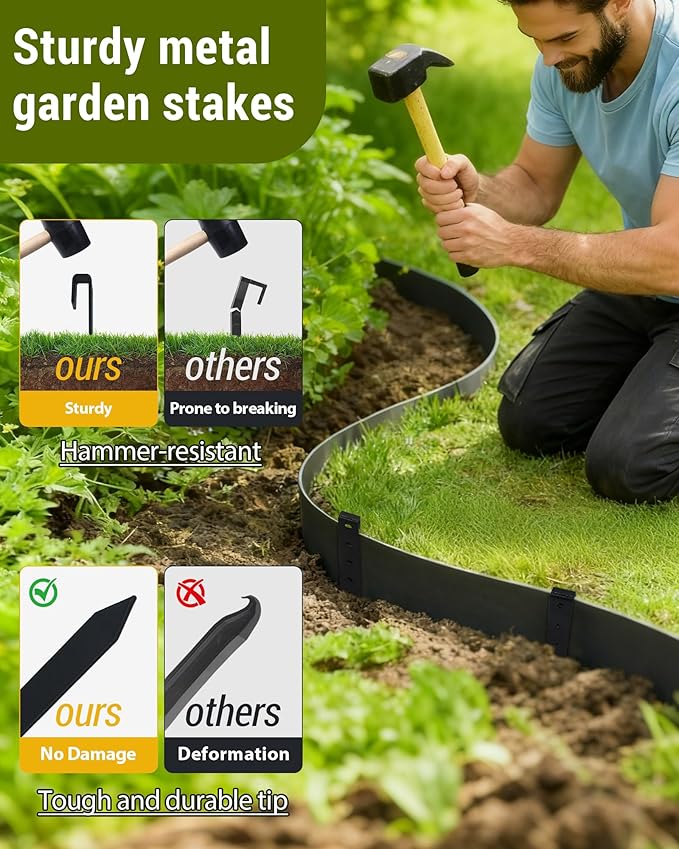 LIDUOMINIKE 20Pcs Metal Garden Landscape Edging Stakes,Black,10 Inch Landscaping Stakes, Anchoring Spikes, Landscape Edging Spikes for Ground,Bender Board,Tent Anchoring,Inflatable Decorations