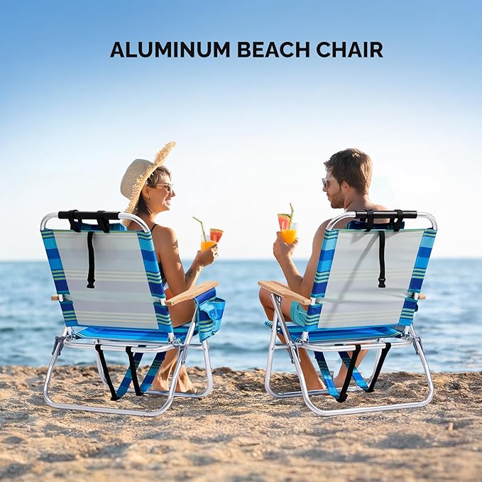 VINGLI Aluminum 13" Backpack Beach Chair – Tall Beach Chairs for Adults, Portable with Adjustable Straps, 3-Position Reclining, Cup Holder, High Lightweight Beach Chairs for Beach