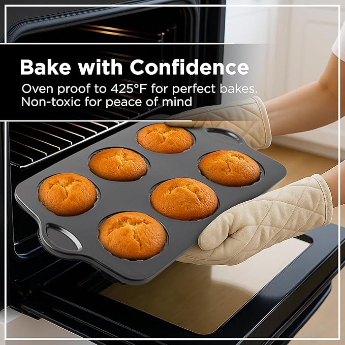 Wrenbury Swirl Buntz Pan for Baking Mini Non-Stick - 6 Cup Fluted Cake Tin for Small Cakes - PFOA Free and Dishwasher Safe - 3.75” Cup Width