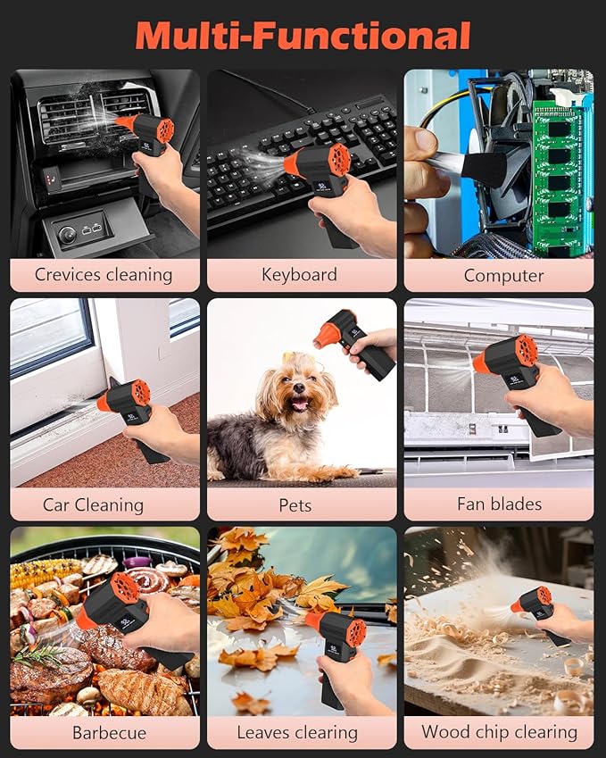 Compressed Air Duster, 120,000RPM Electric Air Duster, 4 Speeds Powerful Brushless Motor with LED Light, Rechargeable Cordless Air Blower for Christmas, Computer, Keyboard, Car, Home