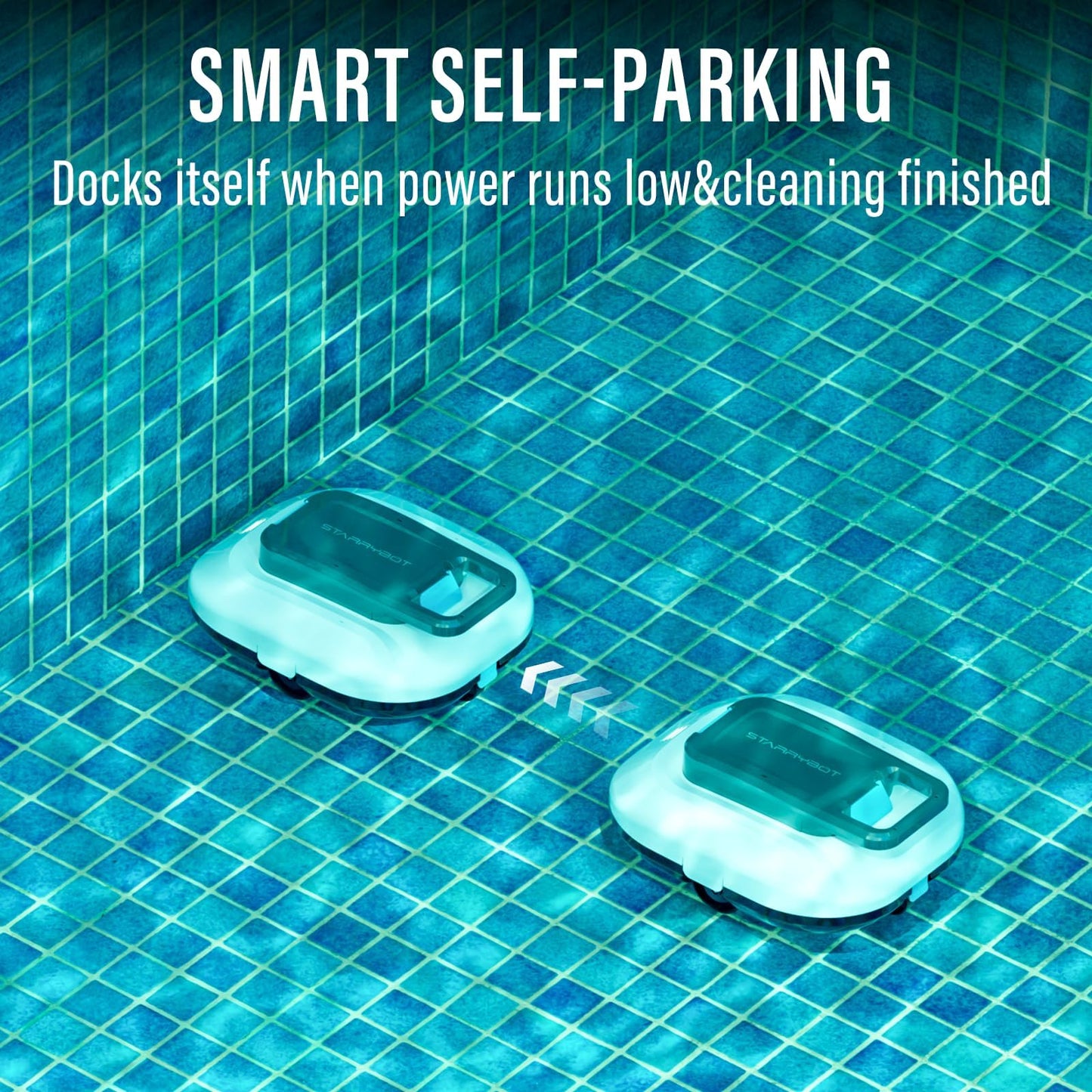 STARRYBOT Cordless Robotic Pool Cleaner with Dual high-Efficiency Motors Delivers Strong Suction, Smart Self-Parking,Smart LED Indicator,Pool Vacuum for Above-Ground Flat Pool up to 900 Sq.ft(White)