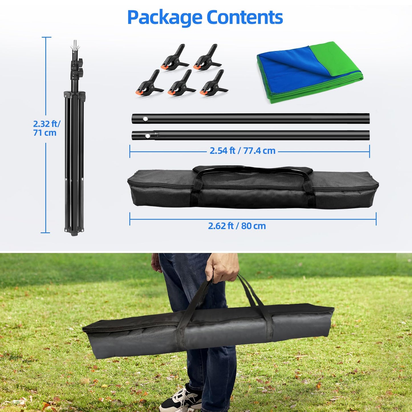 Blue Green Screen Backdrop Kit, HEMMOTOP 2-in-1 7x5 ft Green Screen Stand for Streaming, 6.5x5 ft 2-Sided Reversible Blue Photo Background with Backdrop Stand for Photography, Zoom with Case & Clips