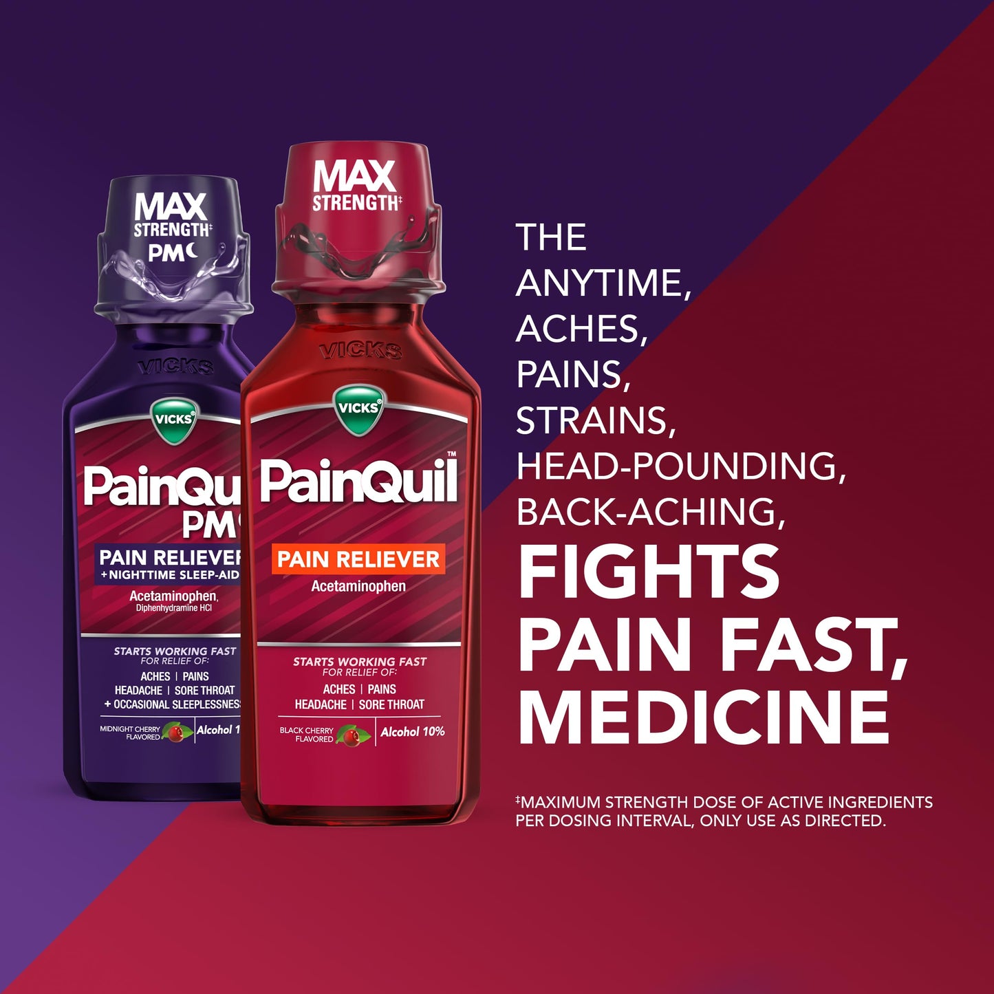 Vicks PainQuil & PainQuil PM Pain Relief Liquid, 1000mg Acetaminophen, 2x12 oz